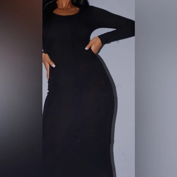 PrettyLittleThing Tall Black Long Sleeve Jersey Maxi Dress - UK8/ US4 - NWT - Picture 3 of 5